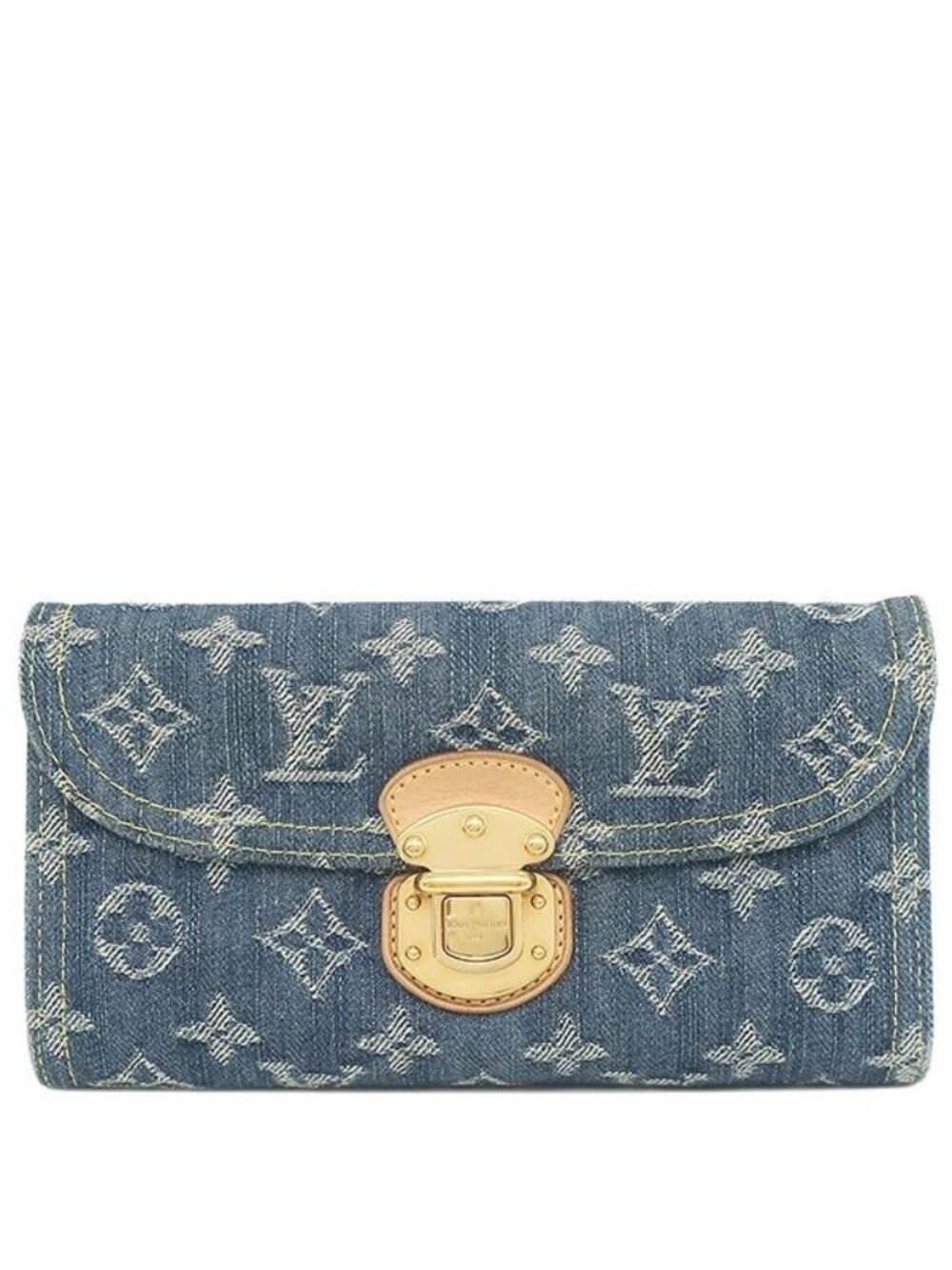Louis Vuitton Wallet Portefeuille Amelia Monogram Denim Gold Trifold Coin Purse
